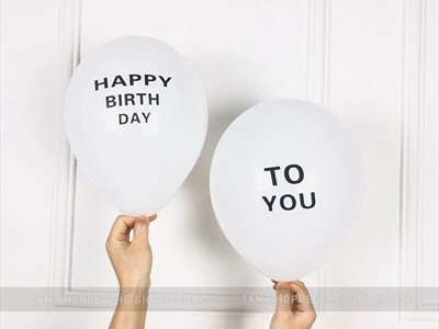 Set 05 bóng cao su trắng in chữ Happy birthday - to you đen ĐK25cm BBCS-HPBD-01