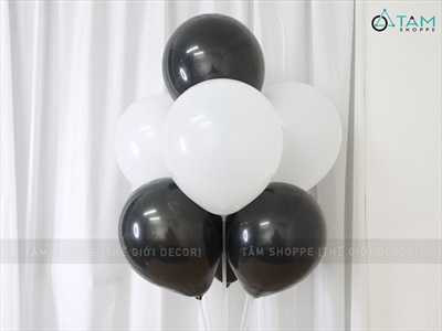 Set 10 bong bóng cao su màu Trắng - Đen ĐK25cm BBCS-TR.Đ
