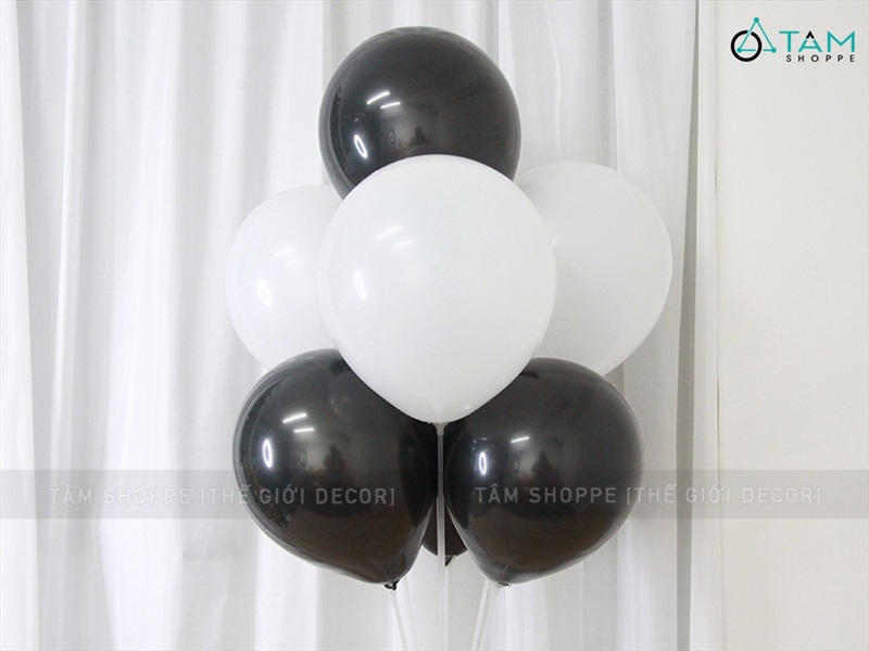 Set 10 bong bóng cao su màu Trắng - Đen ĐK25cm BBCS-TR.Đ