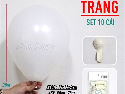 Set 10 bong bóng cao su màu Trắng - Đen ĐK25cm BBCS-TR.Đ