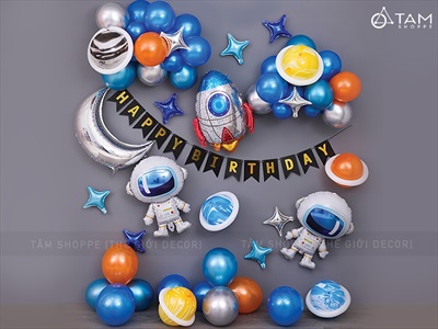 Set bóng sinh nhật 2 phi hành gia xanh dương SSN-BDTS-012