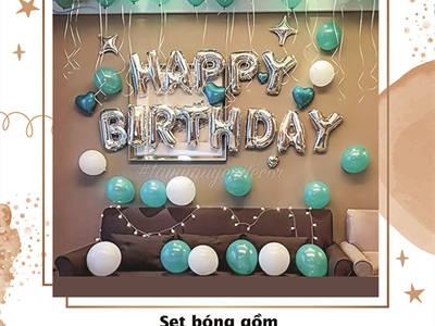 Set bóng sinh nhật HPBD tông Xanh ngọc - Trắng SSN-BDTS-011