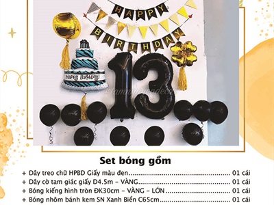 Set bóng sinh nhật vàng đen cỏ 4 lá Gold SSN-BDTS002
