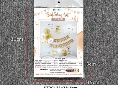 Set bóng sinh nhật đám mây cờ giấy in theo yêu cầu tông Vàng - Trắng SSN-BDTS-010