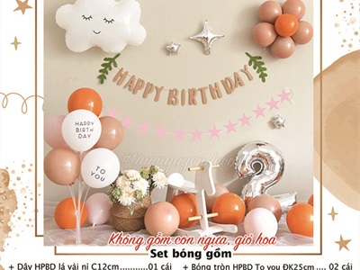 Set bóng sinh nhật đám mây dây sao tông Cam (Số theo tuổi) SSN-BDTS-007
