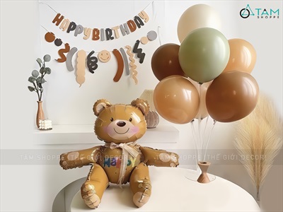 Set bóng sinh nhật gấu nâu to trụ xoè SSN-BDTS-003