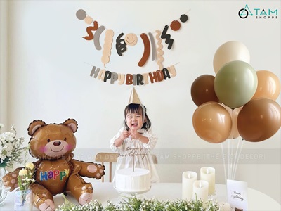 Set bóng sinh nhật gấu nâu to trụ xoè SSN-BDTS-003
