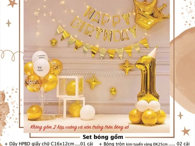 Set bóng sinh nhật Hoàng gia tông Vàng - Trắng (Số theo tuổi) SSN-BDTS-006