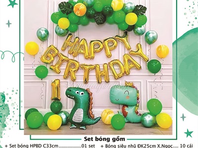 Set bóng sinh nhật khủng long tông Xanh lá - Vàng (Số theo tuổi) SSN-BDTS-008