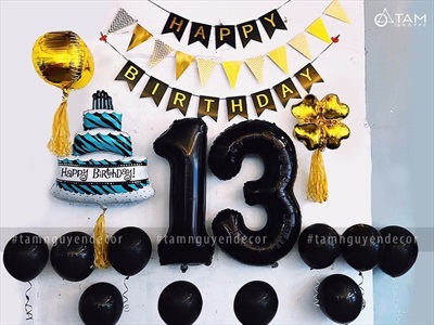 Set bóng sinh nhật vàng đen cỏ 4 lá Gold SSN-BDTS002