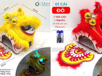 Đầu lân cỡ trung có đèn Led cho bé [Kèm pin - Đuôi/ Trống lẻ] DAULAN-03