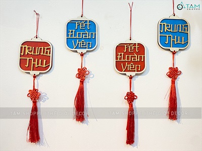 Dây treo Trung thu - Tết đoàn viên gỗ vuông cát tường PKT-TET-02