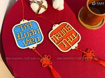 Dây treo Trung thu - Tết đoàn viên gỗ vuông cát tường PKT-TET-02