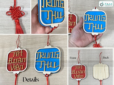 Dây treo Trung thu - Tết đoàn viên gỗ vuông cát tường PKT-TET-02