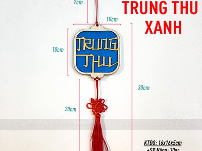 Dây treo Trung thu - Tết đoàn viên gỗ vuông cát tường PKT-TET-02