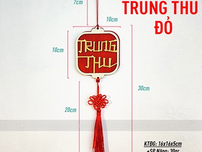 Dây treo Trung thu - Tết đoàn viên gỗ vuông cát tường PKT-TET-02