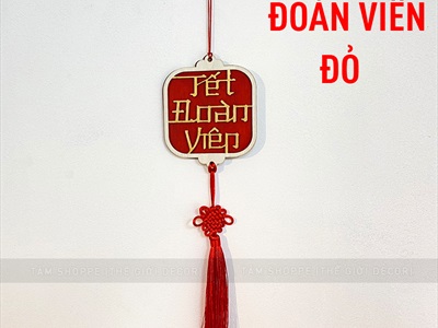 Dây treo Trung thu - Tết đoàn viên gỗ vuông cát tường PKT-TET-02