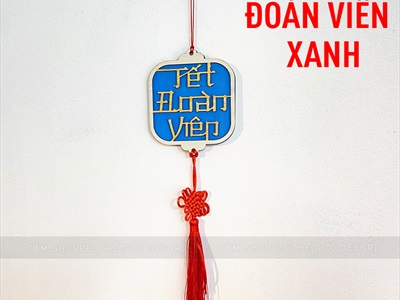Dây treo Trung thu - Tết đoàn viên gỗ vuông cát tường PKT-TET-02