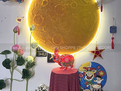 [ORDER 3-5 NGÀY] Đèn mặt trăng phẳng vân nổi 2D decor nhiều cỡ [Dạng treo - Sáng đẹp] DENTRANG-02