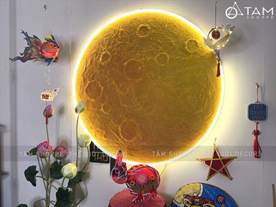 [ORDER 3-5 NGÀY] Đèn mặt trăng phẳng vân nổi 2D decor nhiều cỡ [Dạng treo - Sáng đẹp] DENTRANG-02