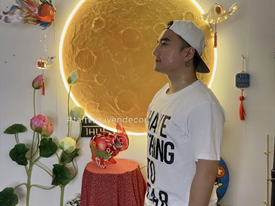[ORDER 3-5 NGÀY] Đèn mặt trăng phẳng vân nổi 2D decor nhiều cỡ [Dạng treo - Sáng đẹp] DENTRANG-02