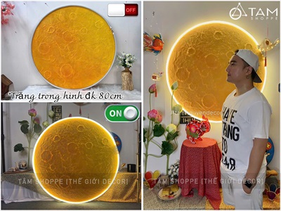 [ORDER 3-5 NGÀY] Đèn mặt trăng phẳng vân nổi 2D decor nhiều cỡ [Dạng treo - Sáng đẹp] DENTRANG-02