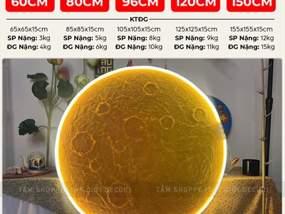 [ORDER 3-5 NGÀY] Đèn mặt trăng phẳng vân nổi 2D decor nhiều cỡ [Dạng treo - Sáng đẹp] DENTRANG-02