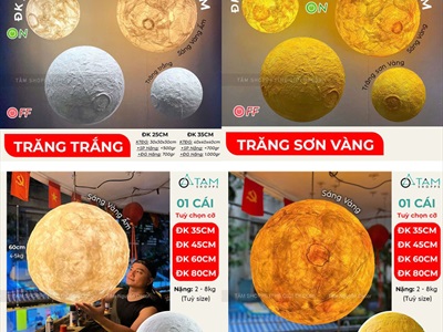 [ORDER 3-5 NGÀY] Đèn mặt trăng tròn 3D decor nhiều cỡ [Cứng cáp - Sáng đẹp] DENTRANG-01