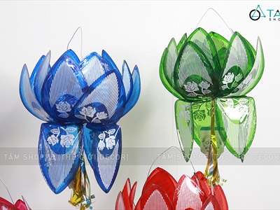 Lồng đèn hoa sen giấy kiếng 5 màu 2 cỡ LDEN-KIENG-02