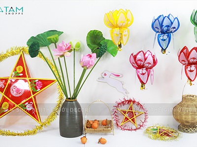 Lồng đèn hoa sen giấy kiếng 5 màu 2 cỡ LDEN-KIENG-02