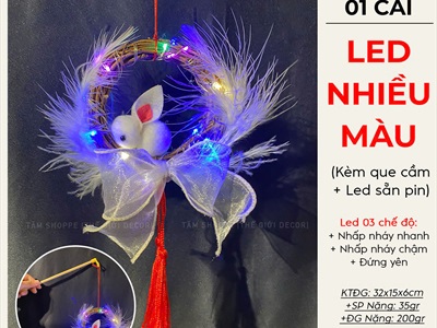 Lồng đèn thỏ lông vũ vòng dây rừng handmade [Sẵn đèn - Xinh yêu] LDEN-HM-01