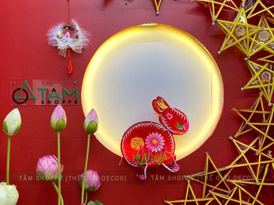 Lồng đèn thỏ lông vũ vòng dây rừng handmade [Sẵn đèn - Xinh yêu] LDEN-HM-01
