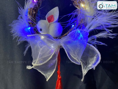 Lồng đèn thỏ lông vũ vòng dây rừng handmade [Sẵn đèn - Xinh yêu] LDEN-HM-01