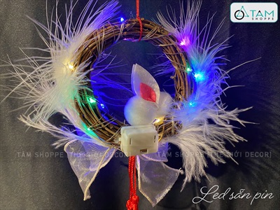 Lồng đèn thỏ lông vũ vòng dây rừng handmade [Sẵn đèn - Xinh yêu] LDEN-HM-01