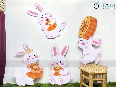 Mô hình thỏ ngọc ôm bánh dễ thương [Tự đứng - 4 kiểu] FORM-TRTHU-04