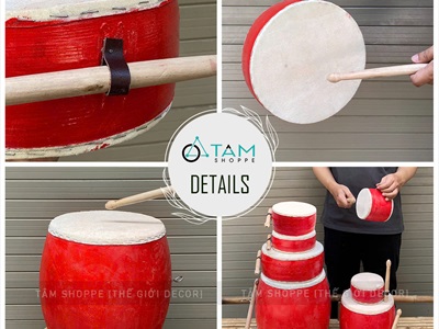 Trống đỏ decor nhiều kiểu nhiều cỡ [Trống con - Trống ban - Trống Ngũ lôi] TRONG-04
