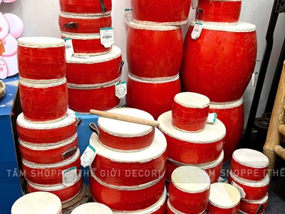 Trống đỏ decor nhiều kiểu nhiều cỡ [Trống con - Trống ban - Trống Ngũ lôi] TRONG-04