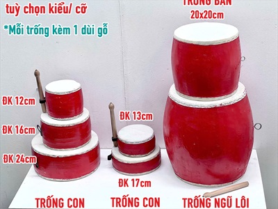 Trống đỏ decor nhiều kiểu nhiều cỡ [Trống con - Trống ban - Trống Ngũ lôi] TRONG-04