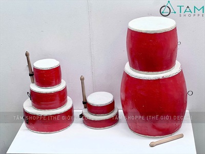 Trống đỏ decor nhiều kiểu nhiều cỡ [Trống con - Trống ban - Trống Ngũ lôi] TRONG-04