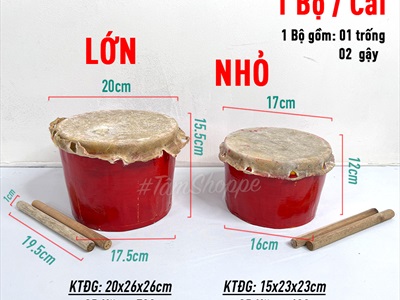 Trống múa lân cỡ nhỏ gỗ đỏ da thật (tiếng hay) ĐK17-20cm TRONG_01