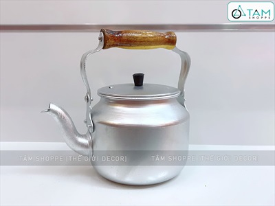 Ấm nấu nuớc bằng nhôm 3 lít tay cầm gỗ [Dáng đẹp - Dày dặn] NOINIEU-02