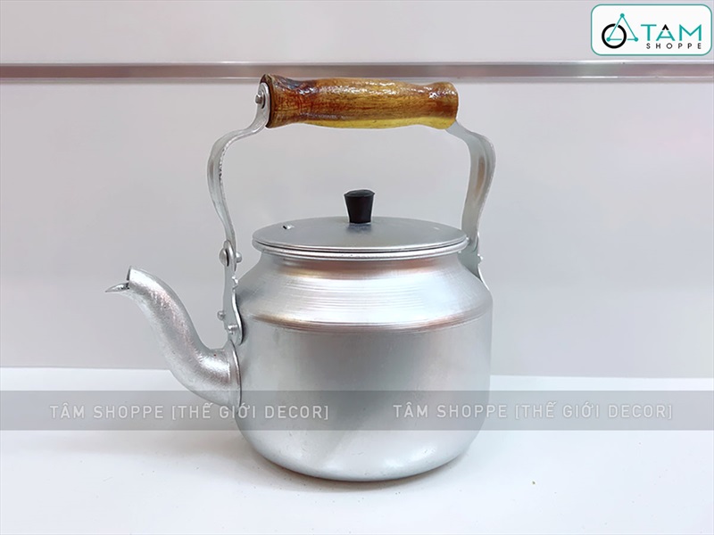 Ấm nấu nuớc bằng nhôm 3 lít tay cầm gỗ [Dáng đẹp - Dày dặn] NOINIEU-02