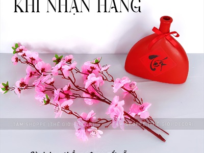 Bình hoa Tết mai đào thân tam giác cổ nhỏ [Set sẵn - Tiện lợi] BINHHOACS-02
