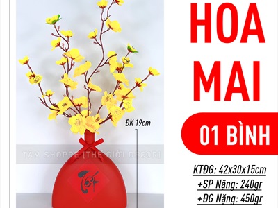 Bình hoa Tết mai đào thân tam giác cổ nhỏ [Set sẵn - Tiện lợi] BINHHOACS-02