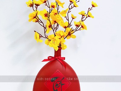 Bình hoa Tết mai đào thân tam giác cổ nhỏ [Set sẵn - Tiện lợi] BINHHOACS-02