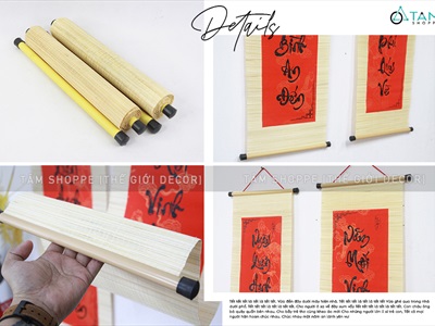 Bộ 02 câu đối thư pháp Tết mành tre in đỏ đen nhiều nội dung 30x90cm CAUDOI-01