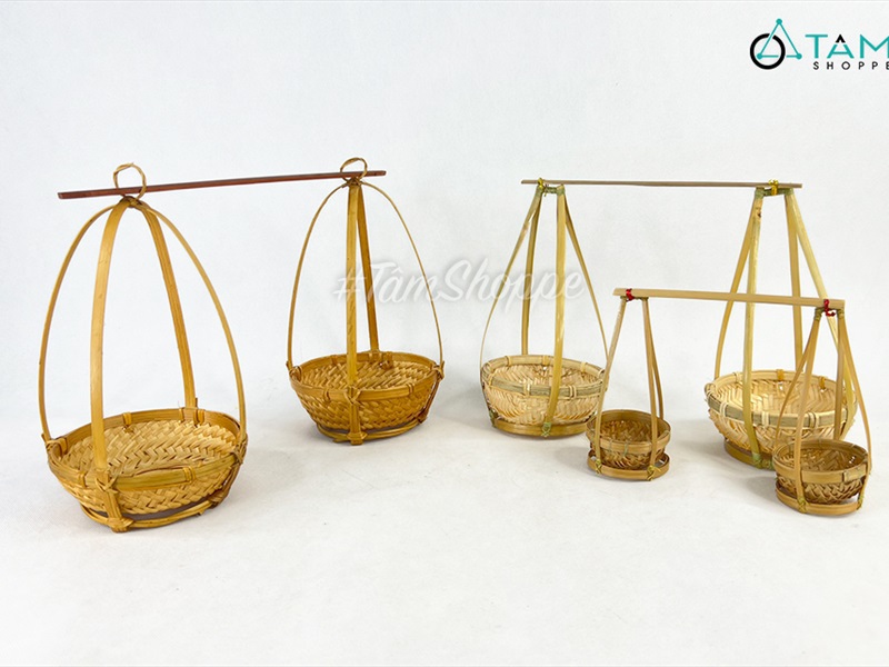 Bộ quang gánh tre nhỏ để bàn trang trí QUANGGANH-01