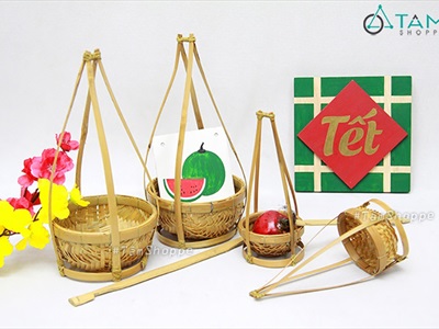 Bộ quang gánh tre nhỏ để bàn trang trí QUANGGANH-01