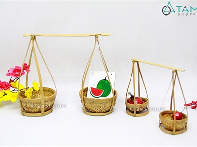 Bộ quang gánh tre nhỏ để bàn trang trí QUANGGANH-01