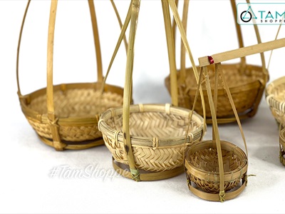Bộ quang gánh tre nhỏ để bàn trang trí QUANGGANH-01